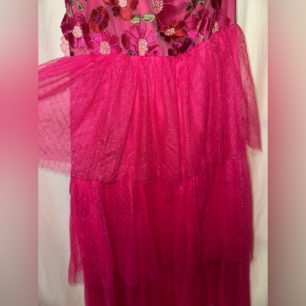 Entro Pink Ruffle Flower Tulle Midi Dress - Picture 16 of 16
